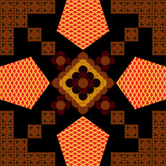 Abstract Asian Geometric Mandala Pattern Vector on Black Background From KawiKan. © KawiKan Gallery