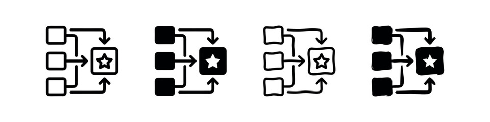 Workflow process diagram with star icon representing goal or quality set © liubomir118809