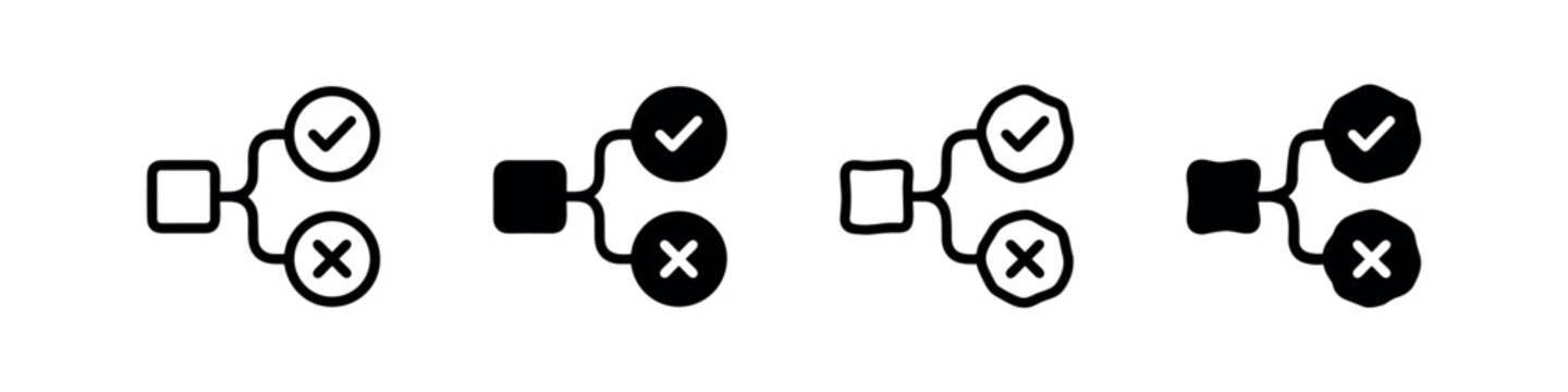 Decision tree or process flow with approved and rejected outcomes, choice and consequence concept