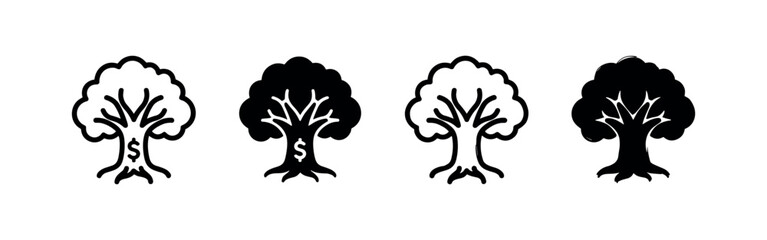 Fototapeta premium Money tree icons. Symbol of financial growth, wealth, and prosperity.