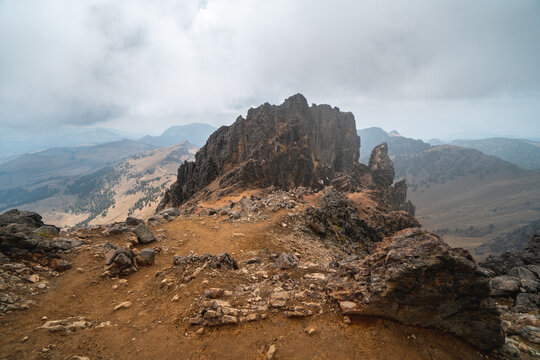 Rugged mountain landscape at Popocat&eacute;petl Mexico with rocky terrain and cloudy sky ideal for hiking and adventure travel