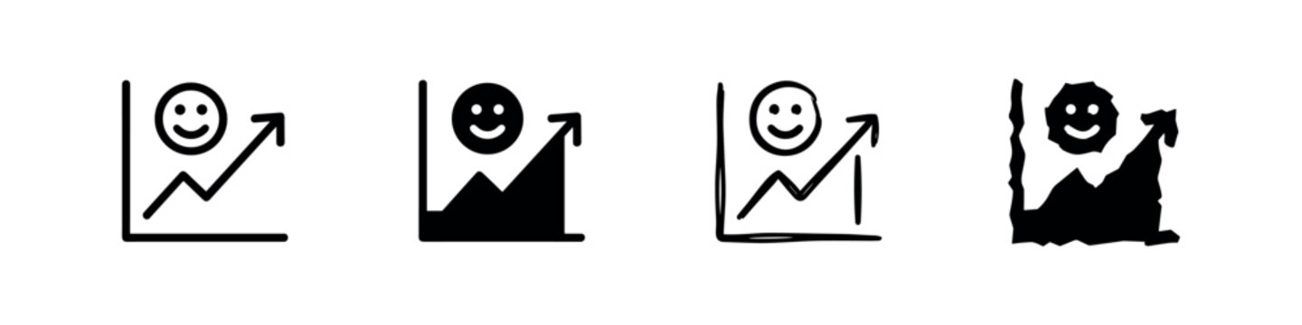 Four icons of a graph with a smiling face and an upward trend