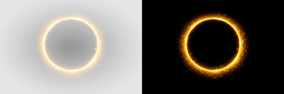 Glowing golden energy rings with sparkling particle halos