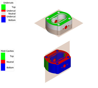 Mold Cavities and Undercut Analysis Simulation for Injection Molding Tooling