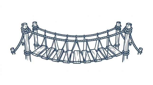 Hand drawn illustration of a rustic rope bridge.