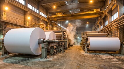 Large industrial paper rolls on machines in a factory © JPEG & PNG House 