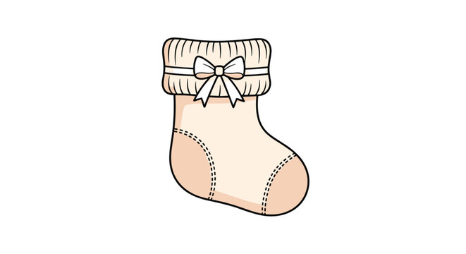 Soft cream-colored baby sock features a folded cuff and a small decorative white bow on a plain white background.