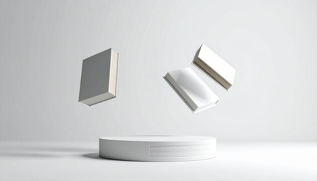 Minimalist white objects in mid-air.