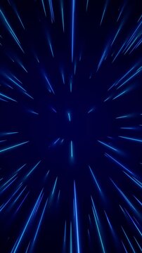 abstract blue neon speed lights streaks animation, fiber energy lights flow technology and science vertical social media motion background
