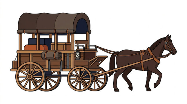 Horse Drawn Carriage Vintage Transportation Vehicle.