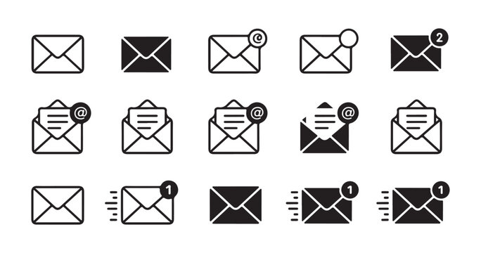 Professional email icons for website contact forms and digital communication interface design in vector format.