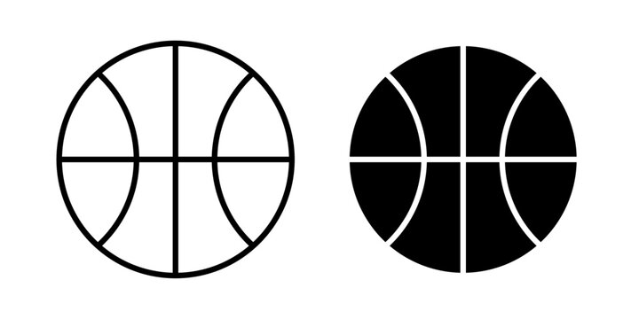 Basketball icon in outline and solid style, isolated on white background. Ideal for sports, fitness, and recreation features in mobile and web design.