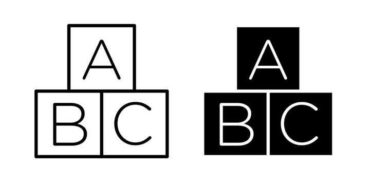 Alphabet icon in outline and solid style, isolated on white background. Perfect for language learning, education, and literacy features in mobile and web design.