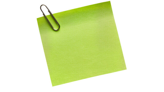 Lime green sticky note with silver paper clip