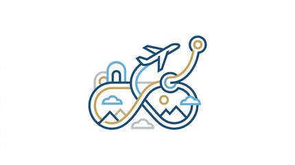 Infinity symbol with airplane and travel icons. © Kona