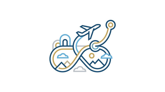 Infinity symbol with airplane and travel icons.