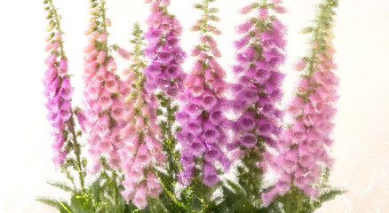 Pink foxglove flower botanical texture. Soft glowing blur, elegant pastel spring romantic mood. Beautiful delicate garden wedding invitation cover, feminine nursery poster. Floral macro photography. © PNG KING