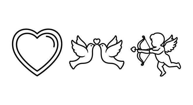 heart doves cupid line art love romance