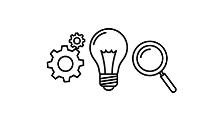 gear lightbulb magnifying glass line icons icon © Rakib