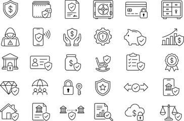 Security and Protection Concepts with Home Insurance and Safe Data Storage Vector Icons © Nahid
