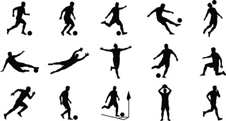 Silhouette of soccer players in various actions on field © Nahid