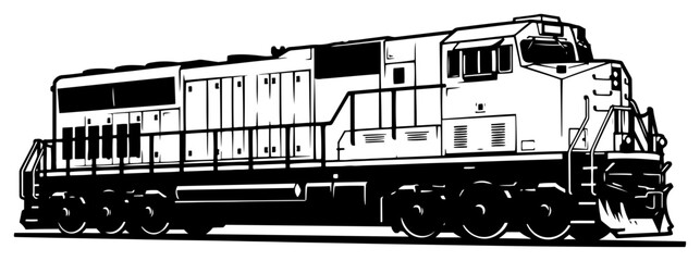 Modern freight locomotive train engine vector illustration, heavy rail transportation and logistics silhouette for industrial design © Luka
