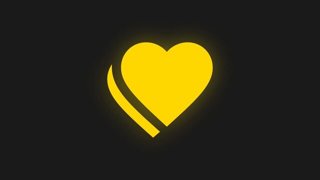 A bright yellow heart icon on a dark background, representing healthcare, love, support, and well-being with a subtle glow effect highlighting the edges for added emphasis