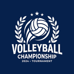Naklejka premium Elegant Volleyball Emblem Design For Championship Tournament 2024 On Dark Backdrop