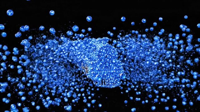 Abstract blue spherical train transforms into Indian emblem symbol against black background with particle animation effect