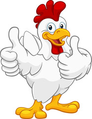 A chicken cartoon rooster cockerel character mascot giving a thumbs up. © Christos Georghiou