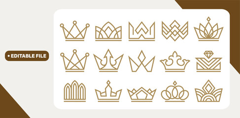 Abstract minimal thin line crown icon set - Editable Stroke © Kingko