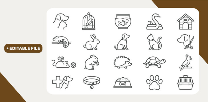 Minimal thin line pet icon set - 64 x 64 Pixel perfect - Editable stroke 