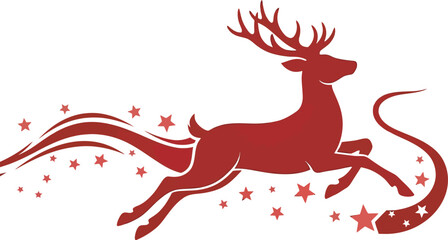 Red reindeer silhouette running with stars © BipashaSketches 