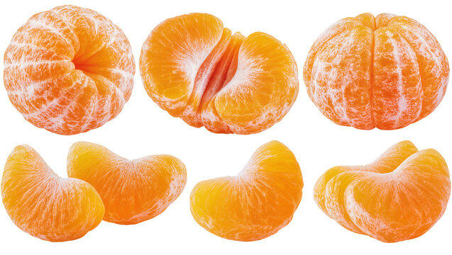 Peeled mandarin orange segments and whole peeled mandarins