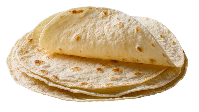 Stack of soft flour tortillas with browned spots