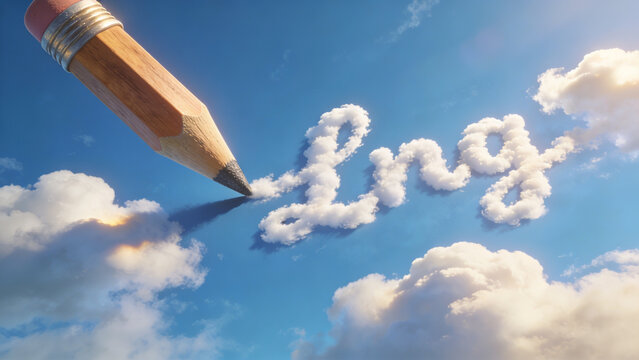 Pencil writing empathy in white smoke against blue sky