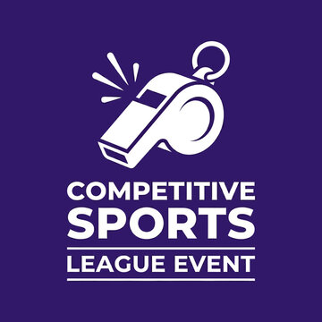 Graphic Illustration Depicting Competitive Sports League Event and Whistle Symbol on Purple
