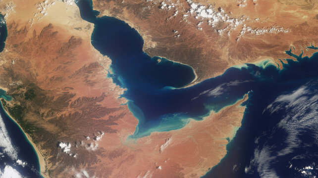 Satellite view, aerial landscape, earth from space, geographical map, Middle East terrain
