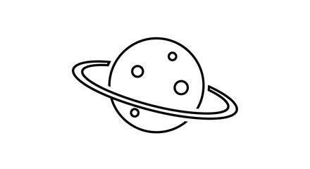 Fototapeta premium Simple outline icon of a ringed planet with craters, representing space, astronomy, and the cosmos. Minimalist vector illustration.
