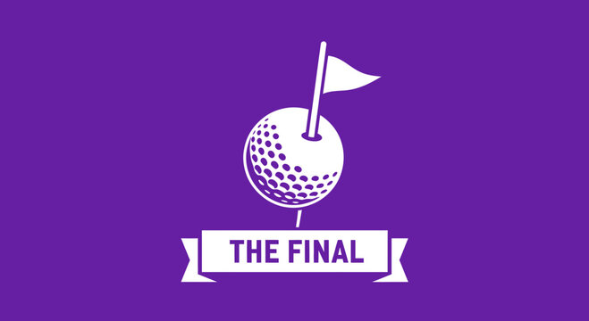 Golfing Triumph: The Final Shot Symbolized By Flag and Ball on Vivid Purple Background