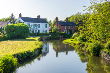 houses in the park, old countryside village, cottages by the river, UK, England, Herefordshire, Eardisland  © andreac77