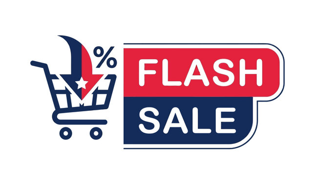 Flash Sale Banner with Shopping Cart and Percentage Symbol, Perfect for Promotional Events and E-commerce Discounts