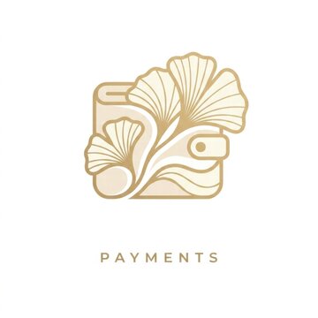 Elegant Gold Line Art Wallet Icon with Ginkgo Leaves for Luxury Online Shopping Payments, Premium Digital Finance and E-Commerce Logo Design Concept