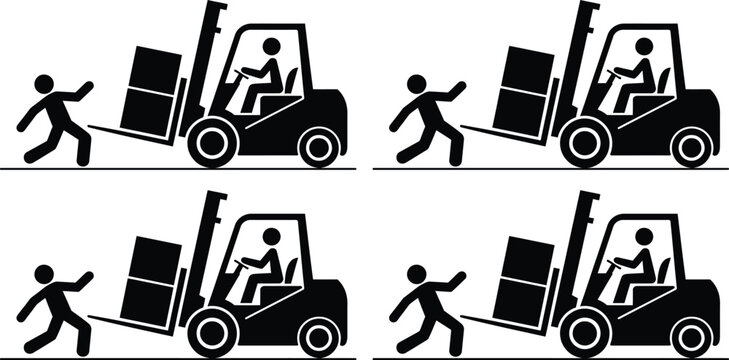 Worker lifting boxes with forklift step by step process