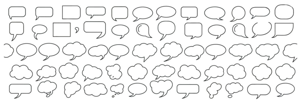 Large set of speech bubbles and thought clouds for comics and social media messaging