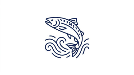 Jumping Salmon Fish Illustration Line Art. © Alisya