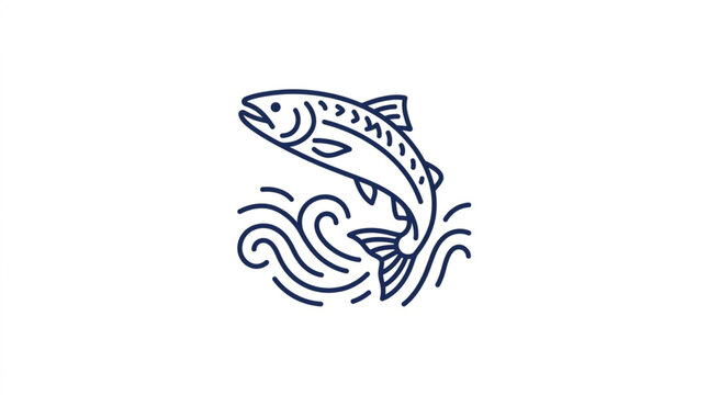 Jumping Salmon Fish Illustration Line Art.
