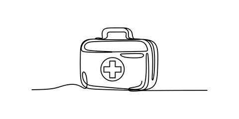 First aid kit icon in continuous line drawing style, medical symbol on bag © Badhon_Art Gallery