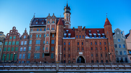 Historic Gdańsk Waterfront with Old Architecture, Decorative Facades and Ship View © uladzimir