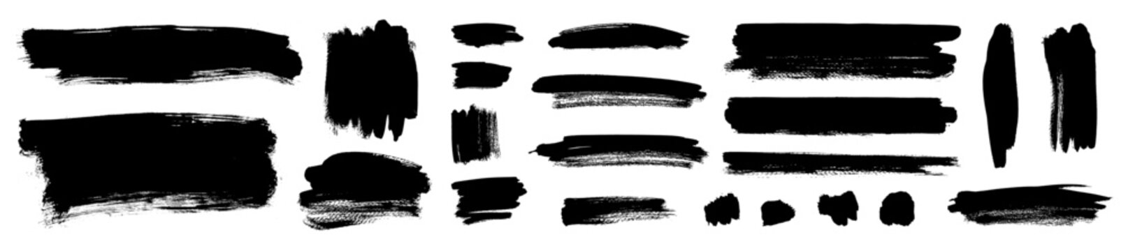 Brush paint stroke background. Black Japanese brushstroke set. Vector ink Asian food menu stripe text boxes, underlines, highlights, and tags. Paintbrush streak label borders. Rough China ink line bg